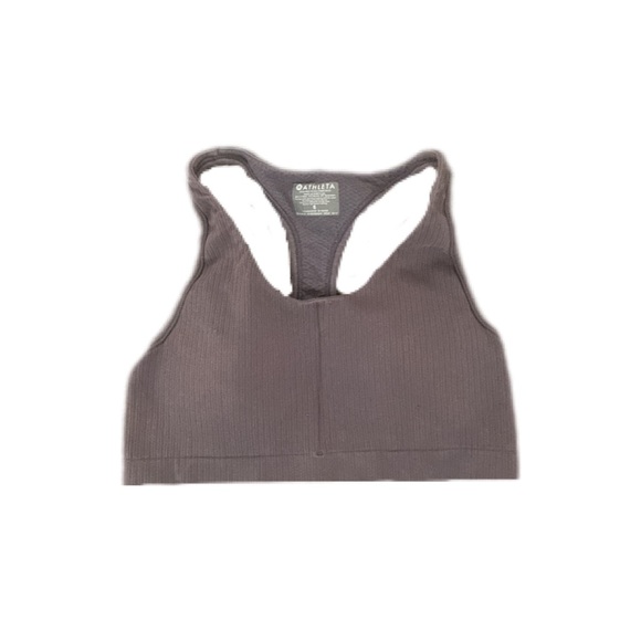Athleta • Gray Ribbed Racerback Sports Bra - Picture 2 of 4